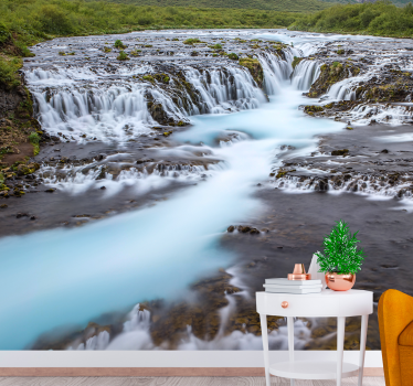 Bright blue waterfall mural - TenStickers