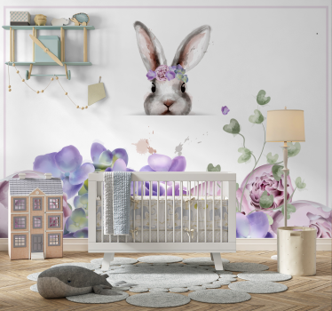 Bunny with flower crown mural wallpaper - TenStickers