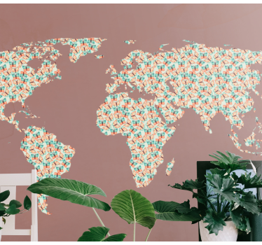Butterfly painted world map wall mural - TenStickers