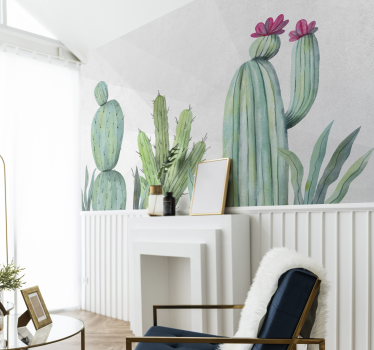Cactus filled wall illustration mural wallpaper - TenStickers