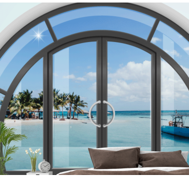 Caribbean Sea landscape through window 3d mural wallpaper - TenStickers
