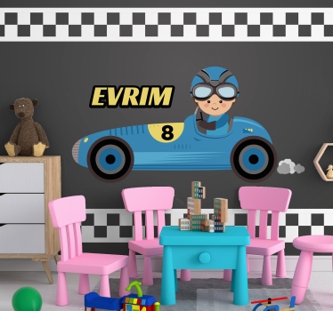 Childrens wall mural cartoon racing car - TenStickers