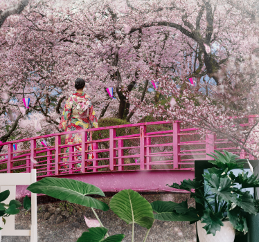 Cherry blossom and a red bridge mural wallpaper - TenStickers