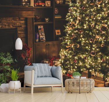 Christmas wall mural celebratory tree lights - TenStickers