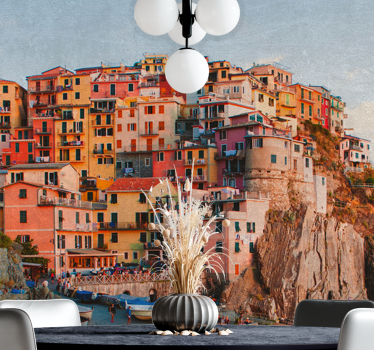 City wall mural vibrant coastal community - TenStickers