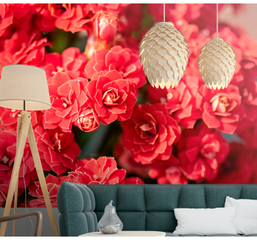 close up beautiful red flowers mural wallpaper - TenStickers