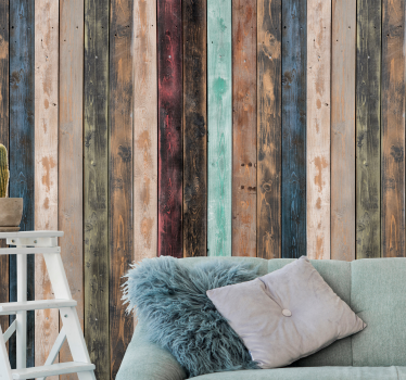 Colorful painted vertical planks wood mural - TenStickers