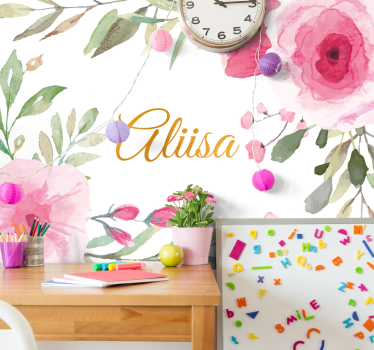 Customized name flowery custom murals - TenStickers