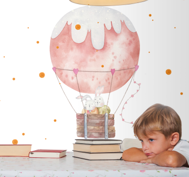 Cute rappits hugging in a balloon Children Wall Murals - TenStickers