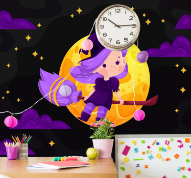 Wall mural teen bedroom cute witch broomstick - TenStickers