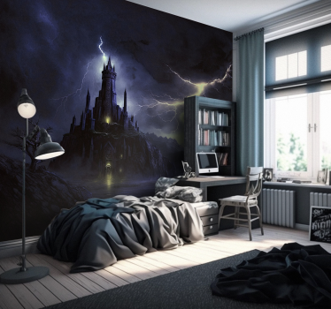 Dark Castle and Storm = Château sombre et tempête fantasy wall mu - TenStickers