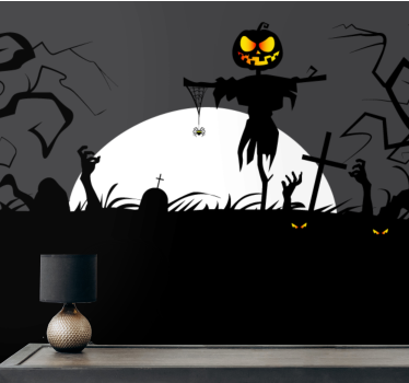Dark graveyard with scary faces  living room mural - TenStickers