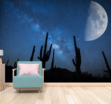 Desert moon and cactus desert mural wallpaper - TenStickers
