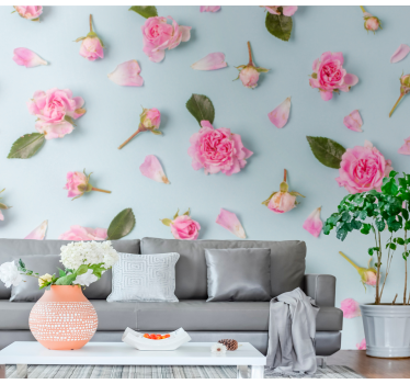 Different roses blue background rose mural - TenStickers