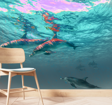 Dolphins swimming in the sea under the sea wall mural - TenStickers