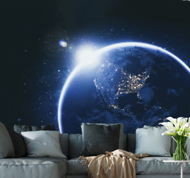 Earth from the space with solar flare world map wall mural - TenStickers