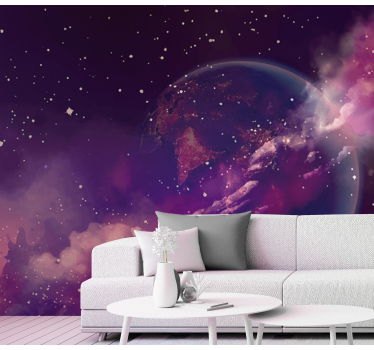 Pink Earth in Space Mural Bedroom - TenStickers