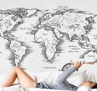 Elegant worldmap drawing world map wall mural - TenStickers