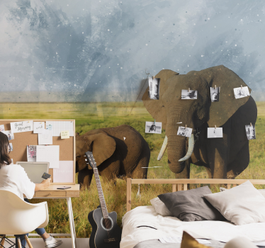 Elephant Family walking into Savanna mural wallpaper - TenStickers