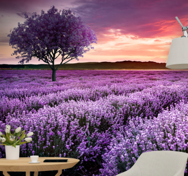 Flower wall mural lavender meadow twilight - TenStickers