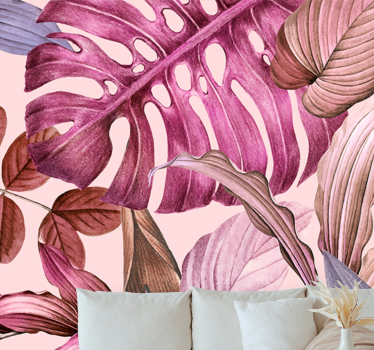 Flower wall mural lively tropical foliage - TenStickers