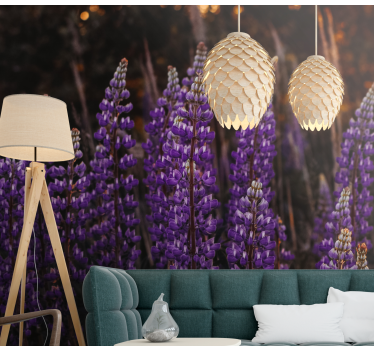 Flower wall mural purple flower fields - TenStickers