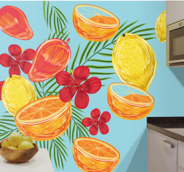Flower wall mural tropical fruit display - TenStickers