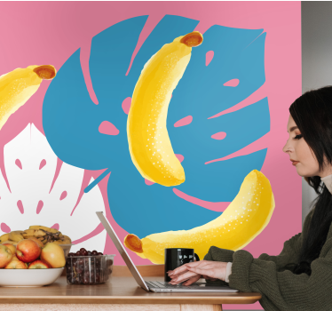 Flower wall mural with bananas and leaves - TenStickers