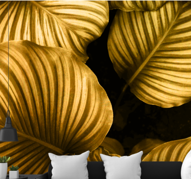 Flower wall mural with golden leaf patterns - TenStickers