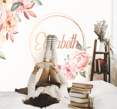 Flowers frame with name custom murals - TenStickers