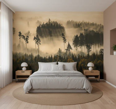 Forest wall mural ethereal morning mist - TenStickers