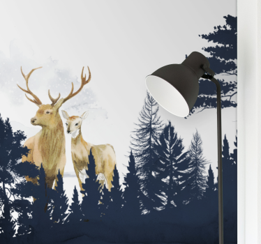 Forest wall mural majestic deer pair - TenStickers