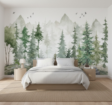 Forest wall mural nordic pine minimalist design - TenStickers