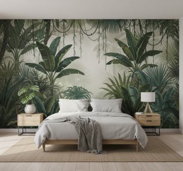 Forest wall mural retro jungle getaway - TenStickers