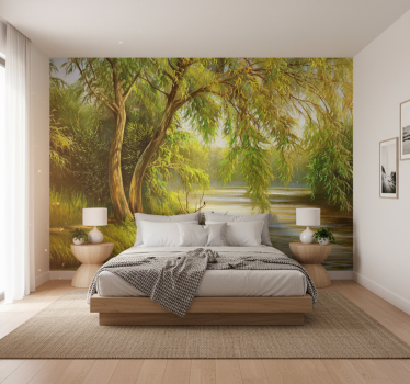 Forest wall mural serene river willow - TenStickers
