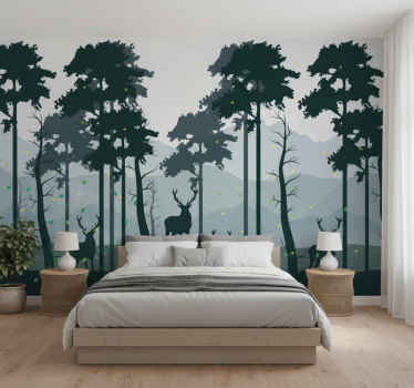 Forest wall mural silhouette forest scandi - TenStickers