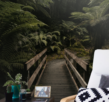 Forest wall mural timber bridge walkway - TenStickers
