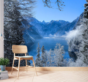 Frosted lake and forest wall mural landscape wall mural - TenStickers