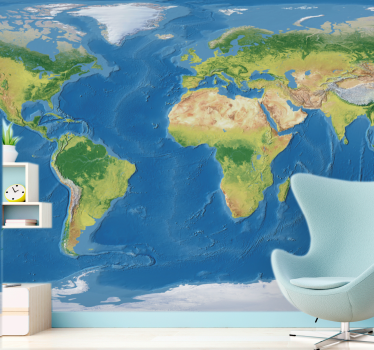Geographic realistic world map 3d mural wallpaper - TenStickers