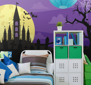 Gloomy cemetery Halloween night wall mural wallpaper - TenStickers