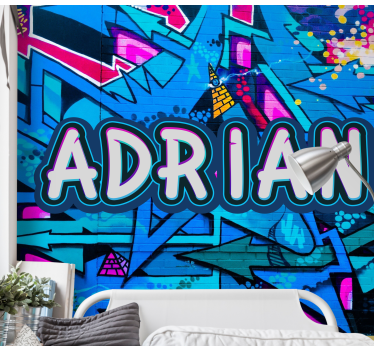 Graffiti on a blue background wall mural - TenStickers