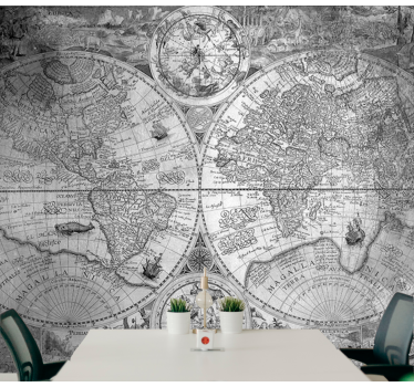 Gray worldmaps Home office mural - TenStickers