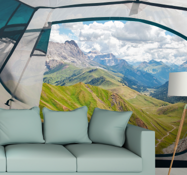 Green cool mountain 3d mural wallpaper - TenStickers