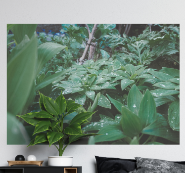 Green leaf with water drops 3d mural wallpaper - TenStickers