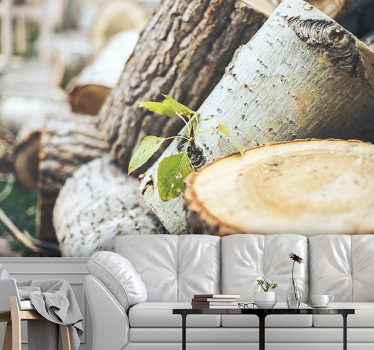 Green leaves on forest wood landscape wall mural - TenStickers