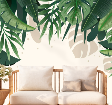 Green tropical leaves mix modern mural wallpaper - TenStickers