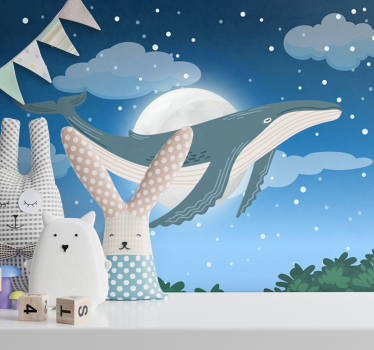 Hand drawn Whale in sky Children Wall Murals - TenStickers