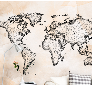 Illustrated lines world map wall mural - TenStickers