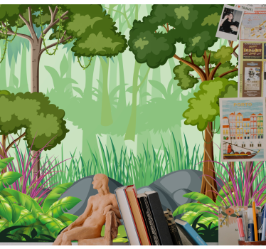 Jungle wall mural vibrant foliage scene - TenStickers
