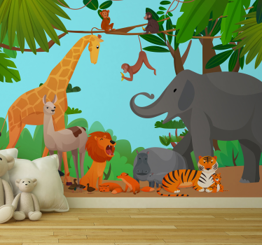 Jungle with peaceful animals mural wallpaper - TenStickers